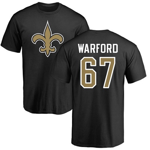 Men New Orleans Saints Black Larry Warford Name and Number Logo NFL Football #67 T Shirt